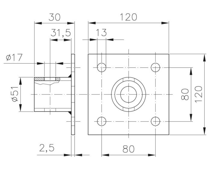Adapter für vertikale oder horizontale Stützenposition
