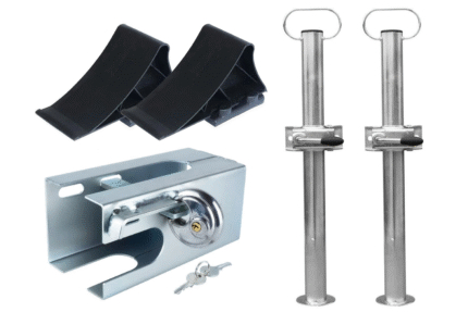 Anhänger Zubehör-Set mit Radkeilen Stützen und Schloss