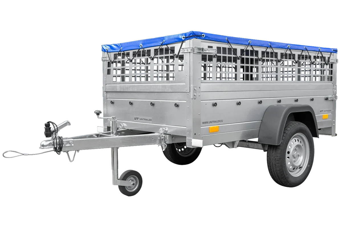 Garden Trailer 200 KIPP mit Gitteraufsätzen und blauer Plane