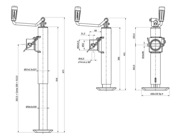 SIMOL Kurbelstütze S.170033 1300 kg Seitenansicht